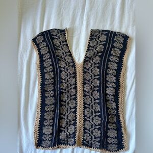 Traditional Oaxacan Navy and Beige Floral Knit Blouse